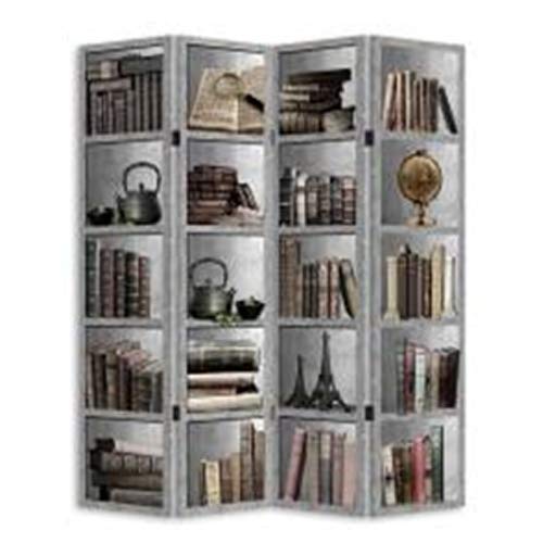 BAKAJI Paravento Separè 4 Pannelli Struttura in Legno Rivestimento in Tela con Stampa Fronte Retro Libreria Divisorio Richiudibile Pieghevole 180 x 160 cm