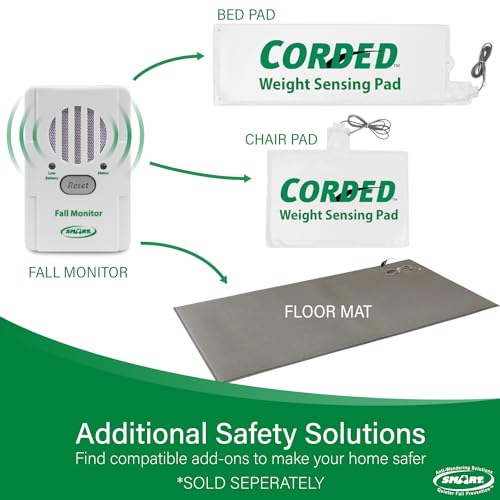Smart Caregiver Bed Exit Alert for Elderly Fall Prevention - Bed Alarm & Corded Weight Sensing Pad Let You Know When Patients Gets Up - 1 Year Warranty