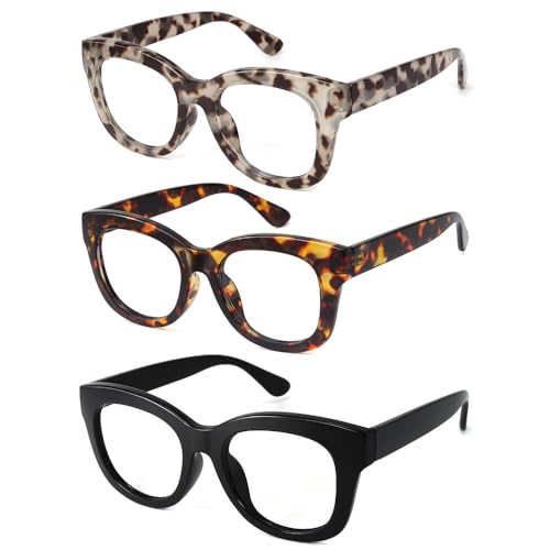 JiSoo 3 Pack Reading Glasses 1.0 Women/Men Designer Oversized Readers, Thick Large Round Ladies Reading Glasses 1.0 - Image 2