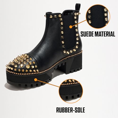 Cape Robbin Women's Platform Combat Boots Pull-on Ankle Booties, Studded Goth Punk Boots with Spiky Design & Chunky Heel (Spiky)4