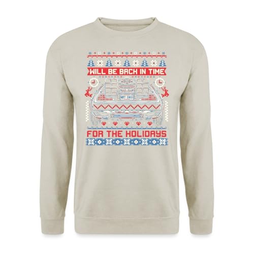Image of Back in Time Back the Future to Future Delorean Ugly Christmas Sweater Christmas Sweatshirt Pullover, Natural stone, XXL