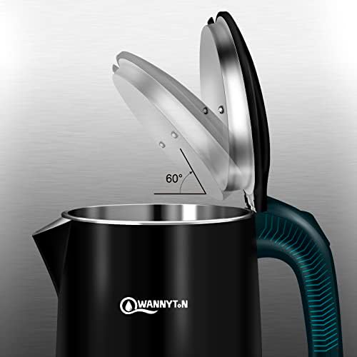 WANNYTON Stainless Steel Electric Kettle, Black Kettle Fast Boil Kettle Electric Cordless Water Boiler, Tea Kettle, Double Wall Design, Auto Shut-Off, Boil Dry Protection, BPA Free, 1.8 Litres, 1800W