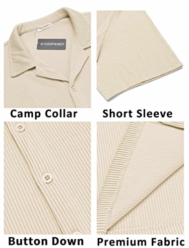 Coofandy Men's Casual Button Down Shirts Short Sleeve Regular Fit Fashion Camp Beach Shirts Tops Beige #TOP4