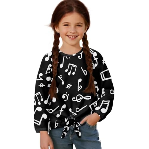 Girls Long Sleeve Shirts with Tie Hem, Crewneck Casual Blouses Tops, Loose Lightweight Sweatshirt 5-12 Years