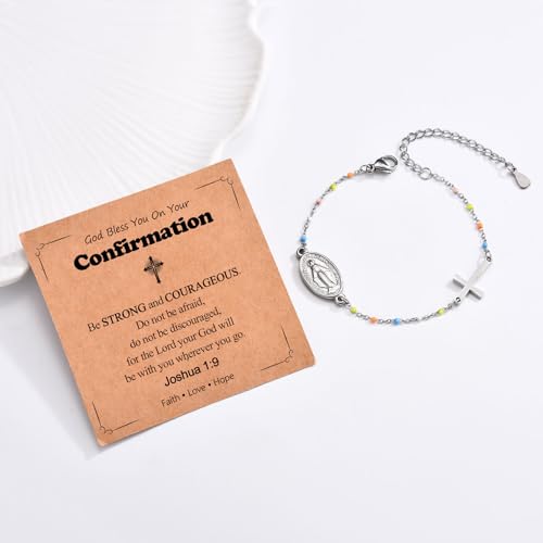 Image of Cross Beaded Bracelet for Girls - Confirmation Gifts Catholic Religious Christian Jewelry Baptism Decorations for Goddaughter