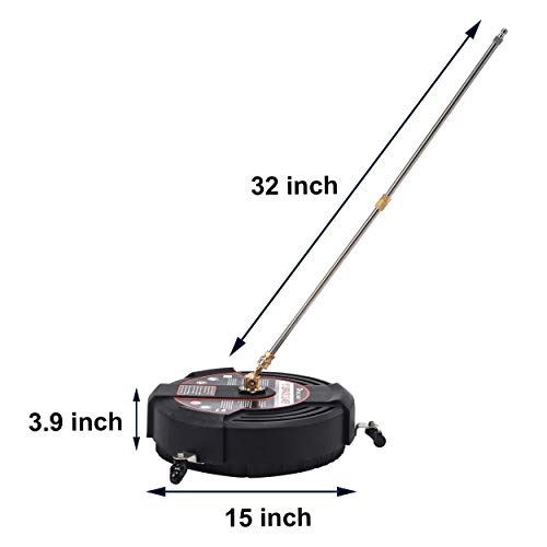Image of Tool Daily 15 Inch Pressure Washer Surface Cleaner with 3 Wheels, 2 Extension Wands, Surface Cleaner for Pressure Washer Attachment for Concrete, Driveway, Sidewalk, Patio, 3600 PSI
