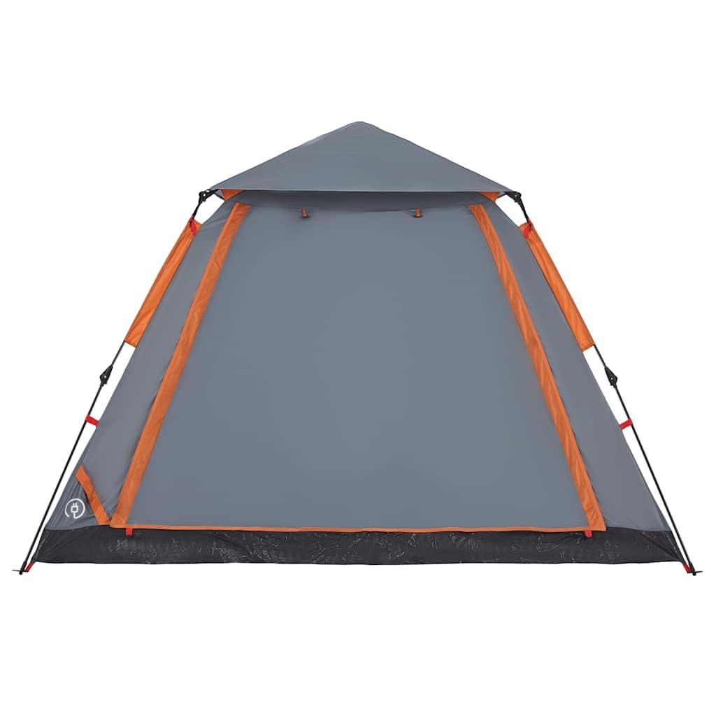 Tenda da campeggio a cupola per persone grigio e arancione con sistema di sgancio rapido, tenda impermeabile per esterni con aste, leggera, antivento, compatta per escursioni, trekking