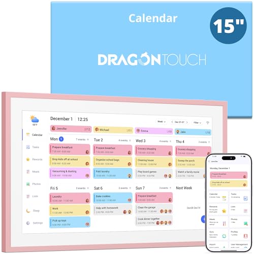 Image of Dragon Touch 15.6 inch Digital Calendar & Chore Chart - Interactive Touchscreen Smart Family Planner,Digital Picture Frame for Mom, Women, Christmas & Weddings Pink
