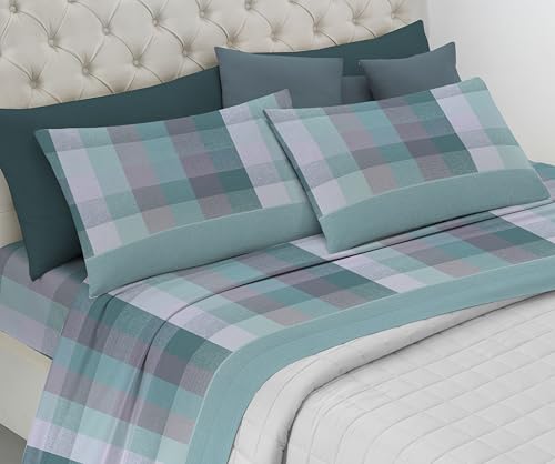 Riad Arredo Set Completo Letto in Flanella 100% Caldo Cotone Antipalline - Completo Lenzuola Morbide - Made In Italy (Quadro Menta, Una piazza e mezzo)