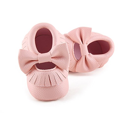 Delebao Infant Toddler Baby Soft Sole Tassel Bowknot Moccasinss Crib Shoes (6-12 Months, Pink) #TOP1