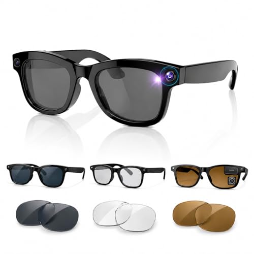 Image of AI Smart Video Glasses with 8MP HD Camera | Live Language Translation, Smart Object Recognition, Bluetooth Calls & Voice Assistant | Comes with 3 Interchangeable Lenses for All-Day Use