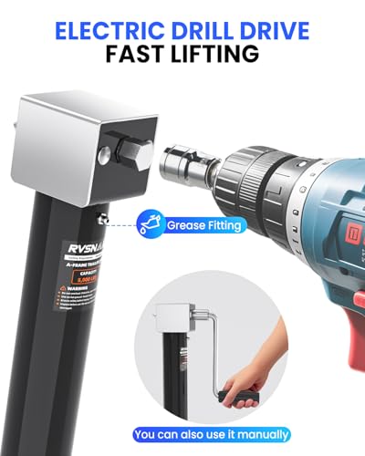 Image of 5000 lbs Heavy Duty Trailer Jack, A-Frame Trailer Jack, 20-24V Cordless Drill Compatible, RV Tongue Jack with 26 inch Lift, 9-Hole Drop Leg, Manual Crank Handle & Cover for Boat, Utility Trailers