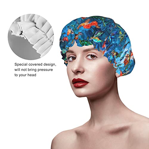 Image of Sea Turtle Shower Cap For Women Adjustable Double Waterproof Layers Bathing Bath Cap Hair Protection Reusable Ladies Spa Salon Shower Hat