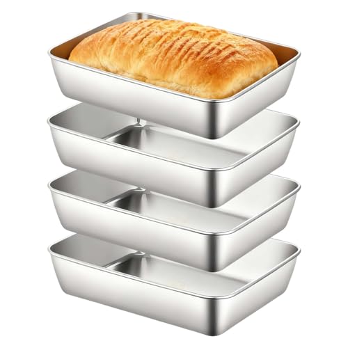 oooaooo 4 Stück Panierschalen Set Gastro Behälter GN Behälter Edelstahl Schale Rechteckig Panierschalen Edelstahl Edelstahlschüssel Für Salat, Fisch Fleisch Und Gemüse 25cm X 20cm X5cm