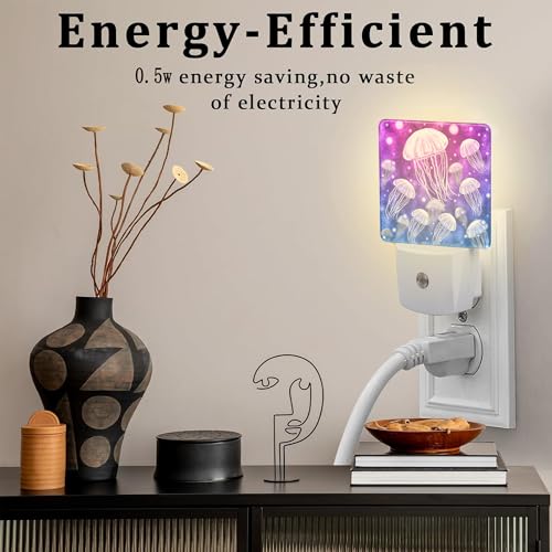 Image of Magic Fantasy Jellyfish Night Light, Glow Jellyfish Marine Life Dusk to Dawn Night Light Plug in, 0.5W Energy Saving Sleep Friendly NightLight for Kids Boys Girls Home Decor