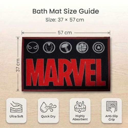 Image of Athom Living Premium Anti Slip Printed Kids Bathmat, Durable Nylon Fabric, Soft Texture, Easy to Clean, Stylish Home Decor Mat for Doorway & Kids Room, 37x57 cm, Multicolor (Marvel)