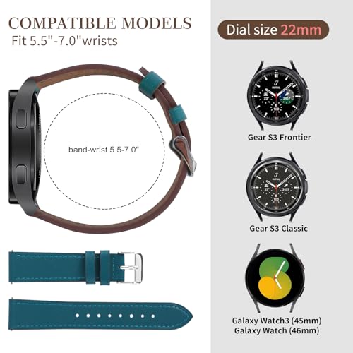 22mm Premium Italy Leather Watch Bands Compatible with Samsung Watch 3 45mm, Galaxy 46mm, Gear S3 Frontier, Quick Release Wear-resistant Leather Watch Straps Replacement Band for Women Men(Packof2)