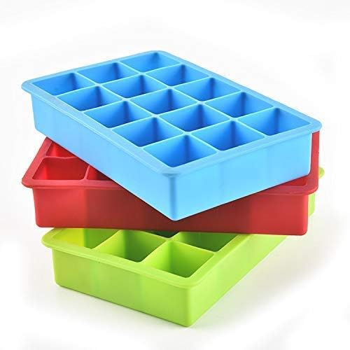 Image of Branco Ice Cube Trays, 2 Pack Large Silicone Molds, Easy-Release 15-Ice Each Tray Makes 30 Cubes, Stackable, Flexible, Multicolor