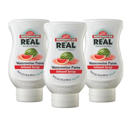 Watermelon Reàl Infused Exotics, Watermelon Puree Infused Syrup, 16.9 FL OZ Squeezable Bottle (Pack of 3)