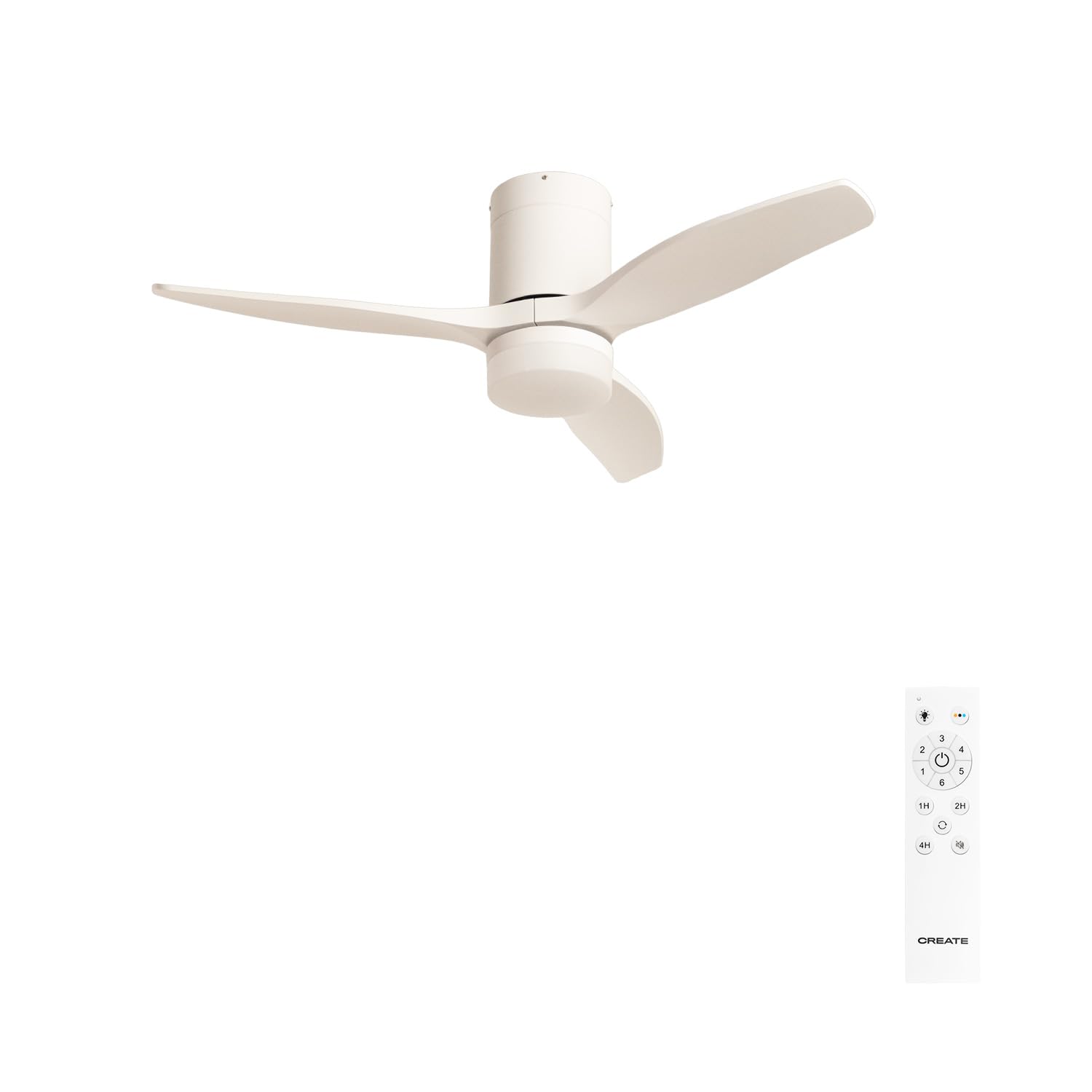 CREATE / WINDCALM S/​Ventilador de techo ABS con luz blanco con mando / 40W, Silencioso, Ø112 cm, 6 velocidades, 3 temperaturas de luz, temporizador, función verano-​invierno