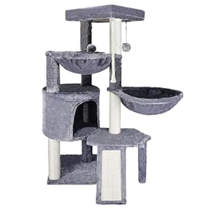 Xin Three Layer Cat Tree with Cat Condo and Two Hammocks,Grey