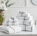 Bath Towel Set_White Towel For Bathroom, Luxury Hotel &Spa Quality, 100% Cotton .Includes 2 Large Bath Towels, 2 Hand Towels and 2 Washcloths.Super Soft, Absorbent & Decorative (White/Grey)