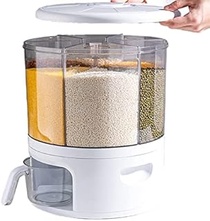 Bibest 6-Grid Rotating Rice Dispenser - Dry Food Dispenser 360 Degree Rotating - Waterproof and Moisture-Proof Large Rice Grain Storage Container for Grains Coffee Beans