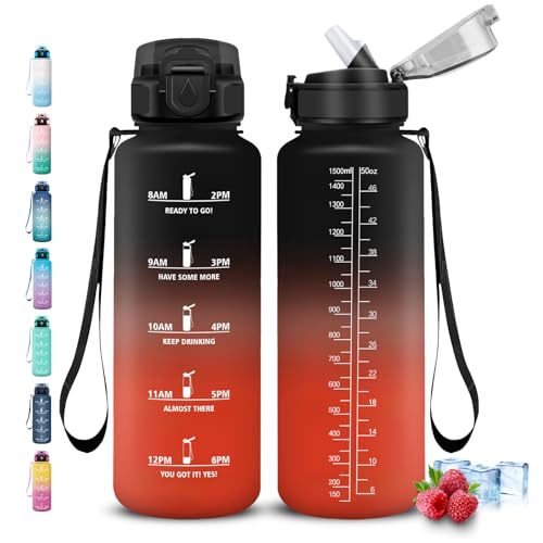 Grsta Borraccia 1,5 litri, Borraccia con Cannuccia, Senza Perdite, Borraccie Motivazionale, Facile da Trasportare, Borracce Con Slogan Motivazionale, Borracce per Scuole, Fitness, Campeggio, Yoga