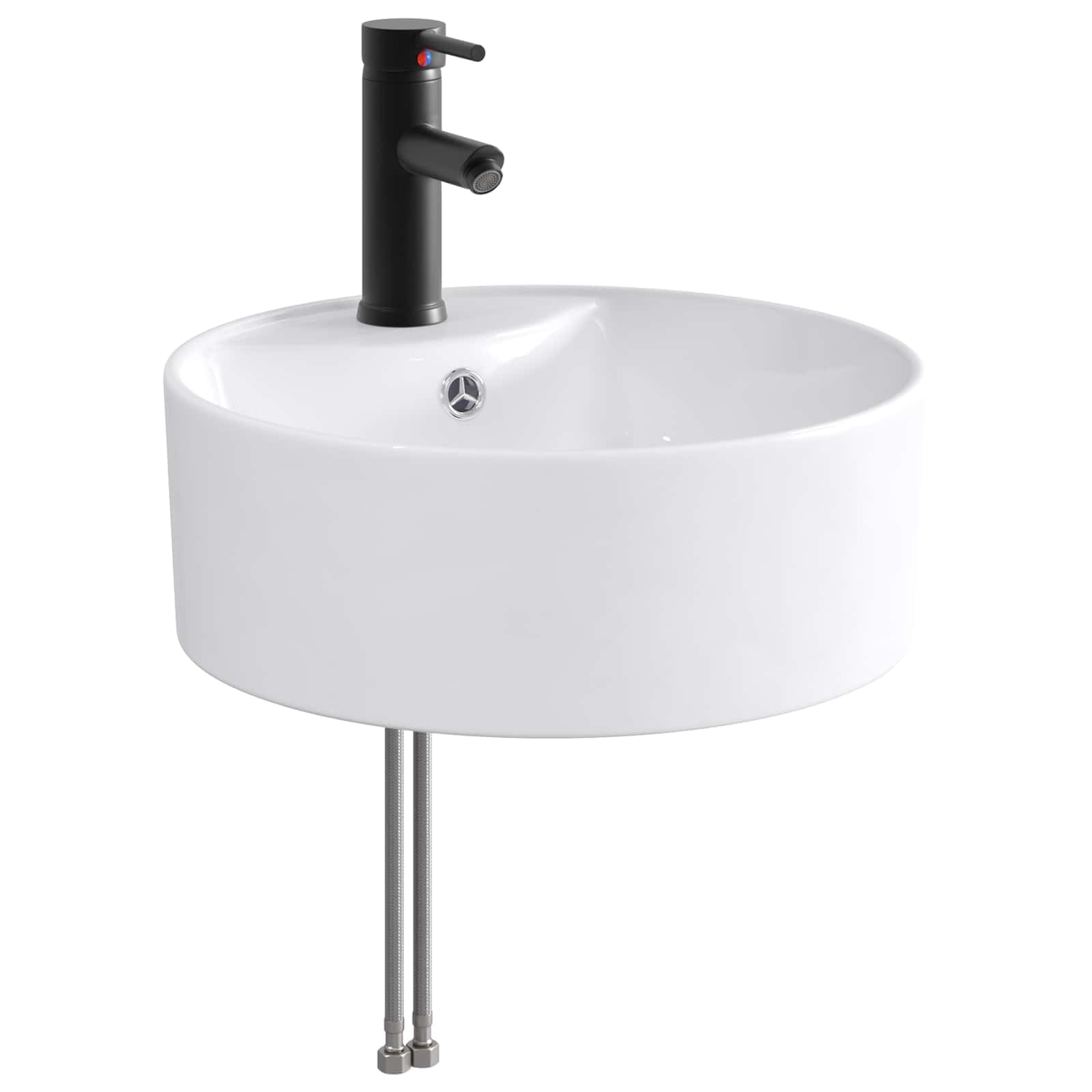 Lavabo moderne en métal avec robinet complet noir mat 15 cm