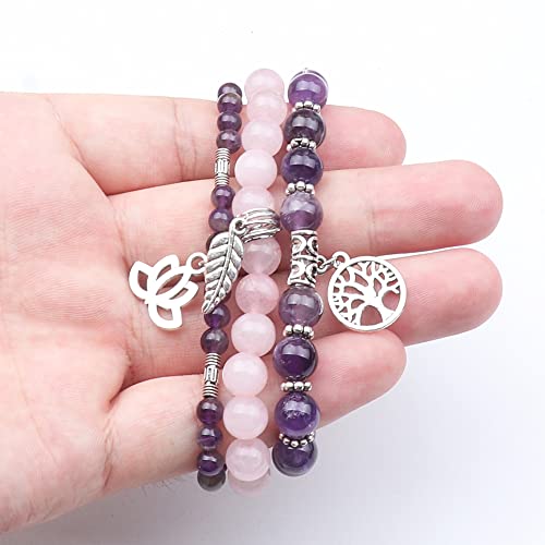 Ueuc Tree Of Life Yoga Healing Stone Bracelets, Multilayer Lotus Chakra Stone Reiki Bracelet Sets, Anxiety Crystal Natural Stone,For Women Stress Relief(#114) #TOP3