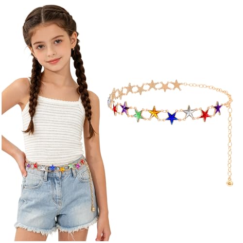 JKEEMI Girls Belt Gold Chain Kids Adjustable Colorful Rhinestone Metal Waist Chain Belts for Girl Dresses Jeans Gifts