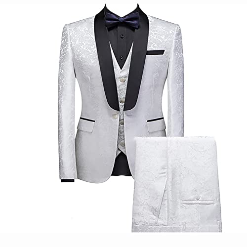 Men's Regular Fit Blazer Vest Pants Single Breasted One Button 3 Pieces Set Suitable for Wedding Prom Party