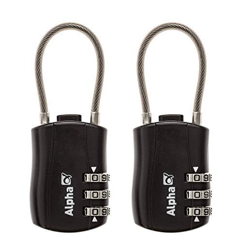 Sunerly Candado de seguridad para equipaje de viaje con 3 dígitos y combinación de cable para equipaje y mochila, paquete de 2