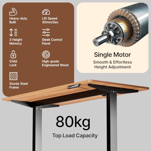 Image of pTron EaseMate Table E1 Electric Height Adjustable Desk, 3 Memory Presets, Child, Ergonomic Sit-Stand Desk for Home Office /Studies, Strong Steel Frame, Engineered Wood, Digital Display(Wooden & Black)