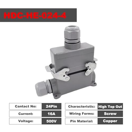 Conector industrial rectangular HDC-HE-024-4 24 pin 16A 500V miniatura 2
