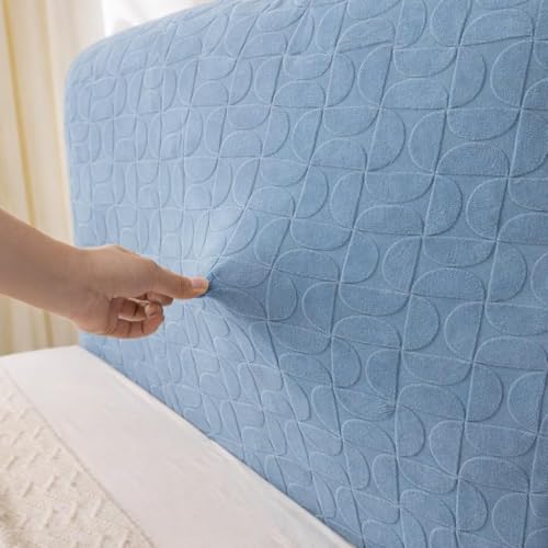 Image of HOMETHREADS Stretchable Lycra /Velvet Headboard Cover | Soft, Dust-Proof & Wrinkle-Resistant Bed Back Protector | Fits Leather, Wooden & Fabric Bedsides |for 5ft to 5.5ft Beds (Blue, 150x65Cm)