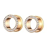 BWDHJLEY - Esparcidor de acero inoxidable para oídos de oro con zirconia cúbica, 2 piezas, 12mm, Acero inoxidable, circonita cúbica