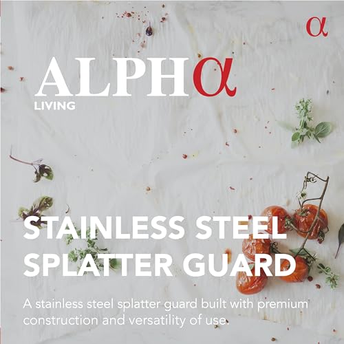 Image of Splatter Guard for Frying Pan & Food Strainer and Universal Cookware 13 inch - Stops Hot Oil Splash - RED Handle - Splatter Screen for Cooking - Alpha Living