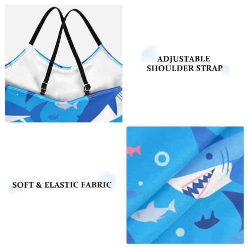 KLL Shark Ocean Blue Girls 1-Piece Swimsuits Summer Swimwear Adjustable Strap Cute3