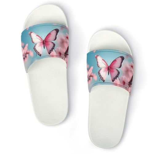 Cherry Flowers And Butterflies Funny House Sandals Non Slip Shower Slippers Quick Drying Bathroom Shoes for Women Men
