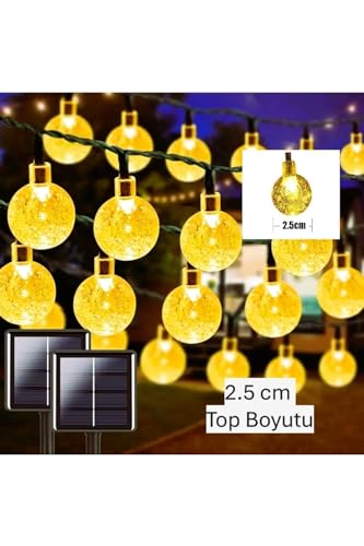 Güneş Enerjili Solar Büyük 50 Ledli Kristal Top 7 Metre Bahçe Teras Balkon Ağaç Aydınlatma 8 Modlu