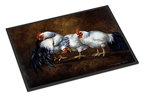 Caroline's Treasures BDBA0081MAT Roosting Rooster and Chickens Doormat 18x27 Front Door Mat Indoor Outdoor Rugs for Entryway, Non Slip Washable Low Pile, 18H X 27W