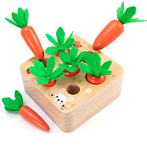 Image of AOJOYS Montessori Toys Baby Easter Toys for Toddlers 1-3 Years Old, Educational Wooden Carrot Toys Shape Size Sorting Matching Puzzle, Great Baby Easter Gifts Birthday Gift Toy