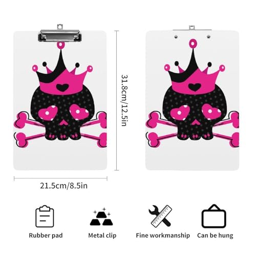 Porte document avec clip A4 crâne rose et planchette rigide - 2