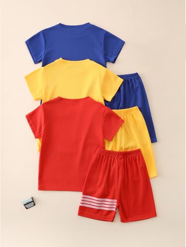 Image of Boys' Active Shorts Set 6 Pieces T-Shirt and Quick Drying Shorts Summer Activewear Sets 4-12Y