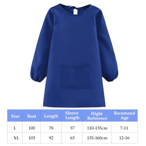 Augesak Malkittel Kinder 7-11 Jahre, Malschürze Kinder, Bastelschürze Kinder mit Ärmeln und Taschen, Kinderschürze Schule Jungen Mädchen für Basteln Malen Backen Kochen, Blau
