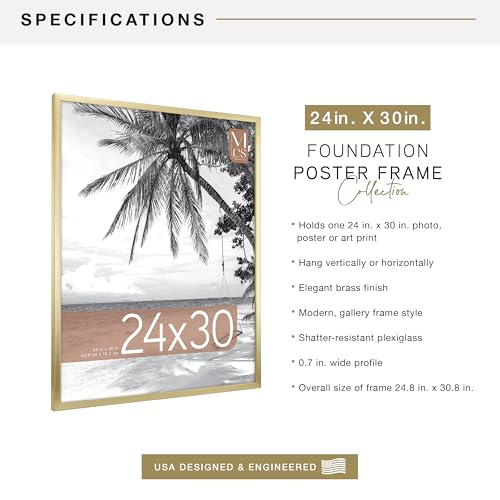 Image of MCS Foundation 24x30 Poster Frame Traditional Brass, Vertical & Horizontal Wall Hanging Large Picture Frame for Photos, Posters & Art Prints (1-Pack)