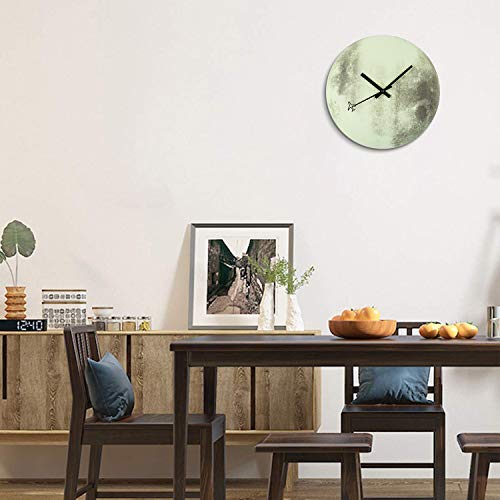BEW Luminous Wall Clock, Glow-in-Dark Moon Clock, No Numerals Silent Non-Ticking Battery Operated, Retro Decorative Clock for Living/Dining/Kids Bedroom/Kitchen (12 Inch) - Thumbnail 3