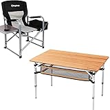 KingCamp Bamboo Folding Table and Heavy Duty Steel Camping Folding Director Chair with Cooler Bag...
