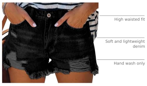 Image of onlypuff Womens Jean Short Cut Off Denim Shorts High Waist Ripped Distressed Stretchy